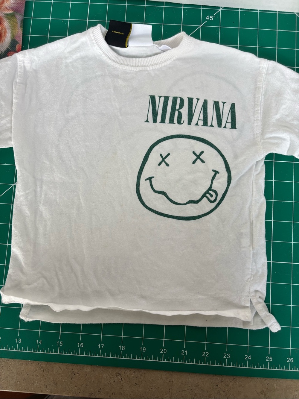 NIRVANA White Tee with Green Smiley Logo